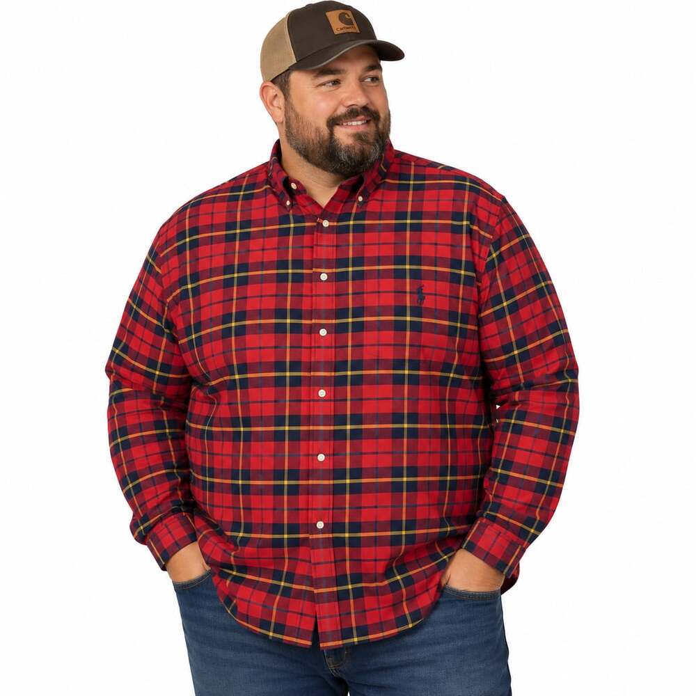 Polo Ralph Lauren Red Navy Yellow Plaid Long Sleeve Button Down Shirt XXL Holida